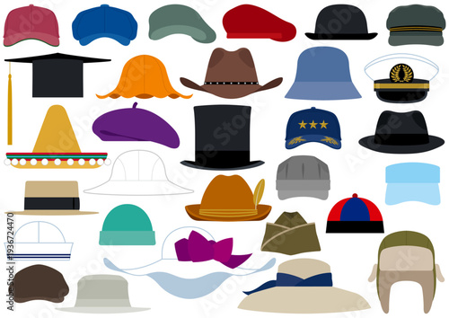 色々な種類の帽子のイラストセット