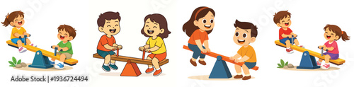Vector of a child playing on a seesaw. Vector, flat, illustration, minimalist, icon, icon set