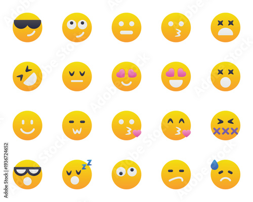 Gradient color icons set for Emojis, smiley, emotion