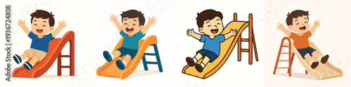 Vector of a child playing on a slide. Vector, flat, illustration, minimalist, icon, icon set