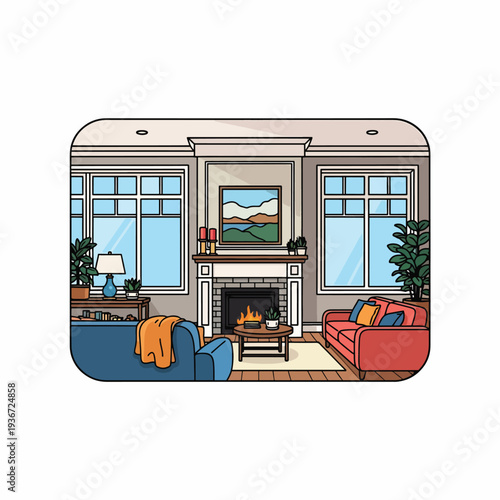 Cozy living room with fireplace and furniture