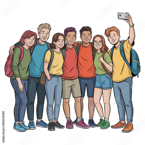 A group of young friends taking a selfie together outdoors