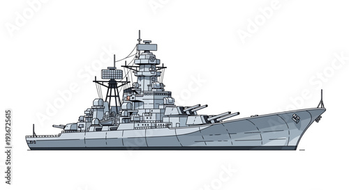 A gray warship with multiple turrets and a helicopter on deck, set against a clean white background, showcasing military technology and transportation