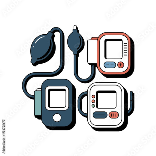 Blood pressure monitor vector illustration with digital screen and cuff