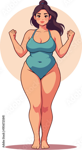 donna estate in costume da bagno mentre fa esercizi di ginnastica sport movimento yoga vettoriale