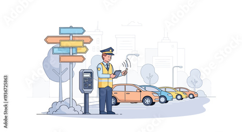 Parking attendant checking payment vector