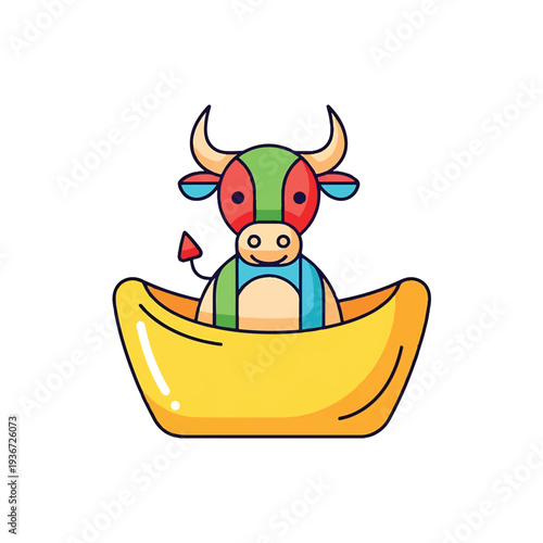 Cartoon Cow Character Sitting in Boat.
