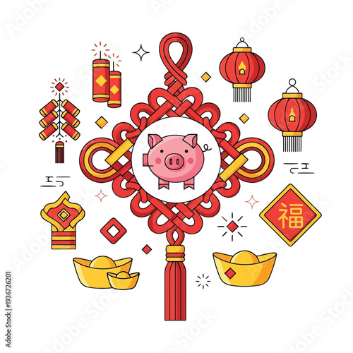 Chinese New Year Pig Decoration Elements.