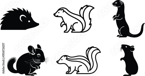black and white illustrations of various rodents and small mammals