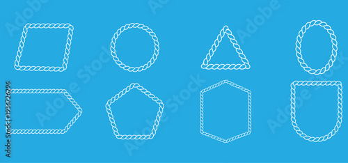 Rope frame border set isolated on white background . Circle, square, oval shape in sea sailor theme. Pattern rope brush. nautical rope collection
