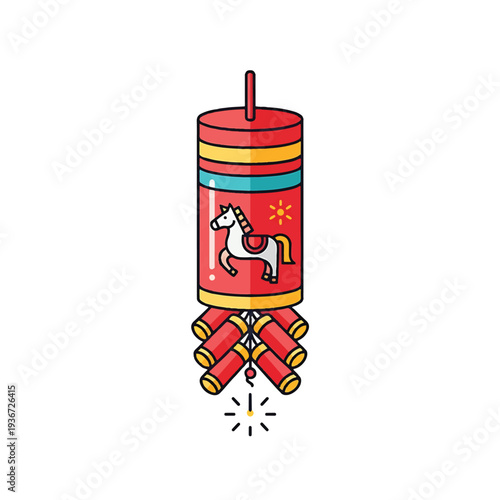 Colorful Cartoon Firework with Horse Design.