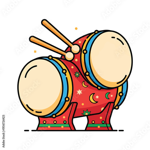 Colorful Cartoon Drums with Drumsticks.
