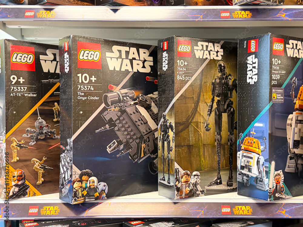 Fototapeta premium Lego star wars boxed sets on store shelf