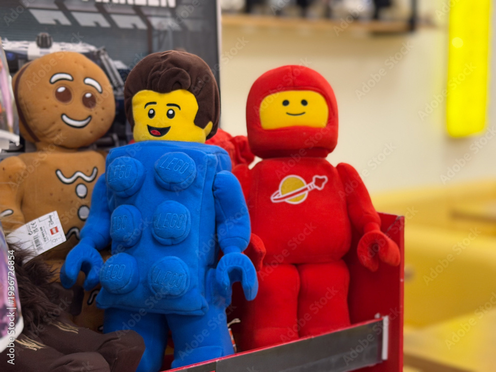 Fototapeta premium Plush lego-style minifigure dolls on display