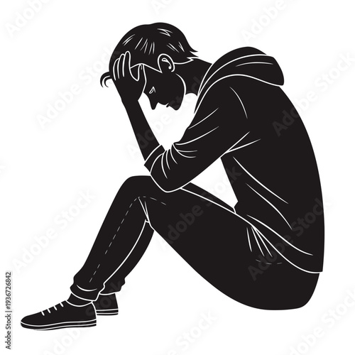 stressed person silhouette covering face with hands for emotional burnout concept