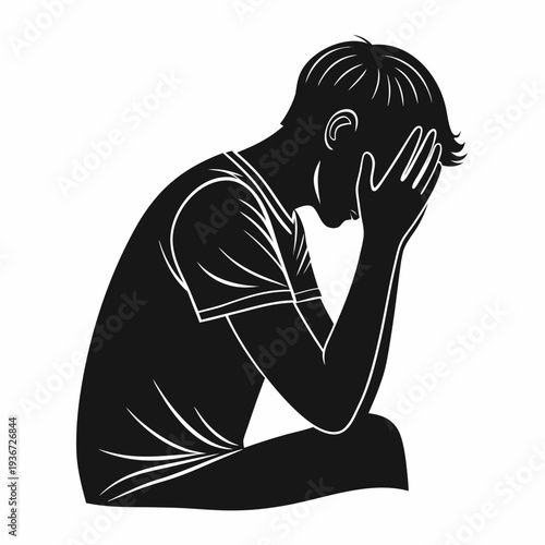 stressed person silhouette covering face with hands for emotional burnout concept