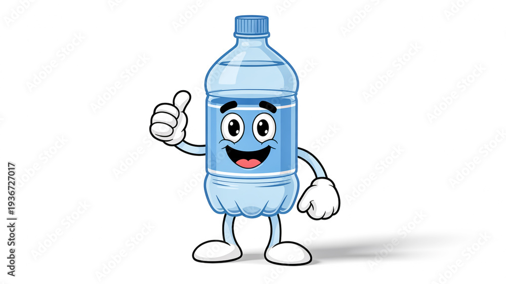 Fototapeta premium A 3D rendered cartoon character of a plastic water bottle with a friendly face and anthropomorphic features