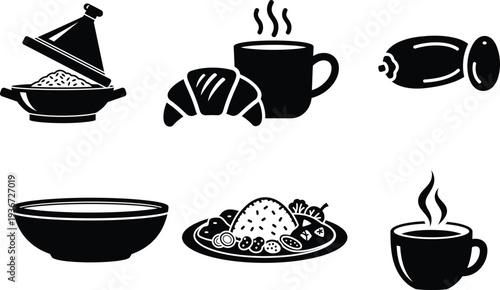 blackandwhite food and drink icons on white background