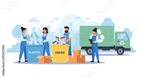 Recycling workers sorting waste vector