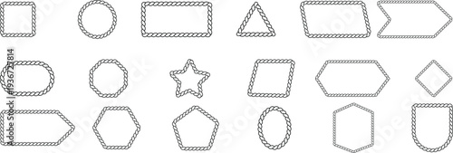 Rope frame border set isolated on white background . Circle, square, oval shape in sea sailor theme. Pattern rope brush. nautical rope collection
