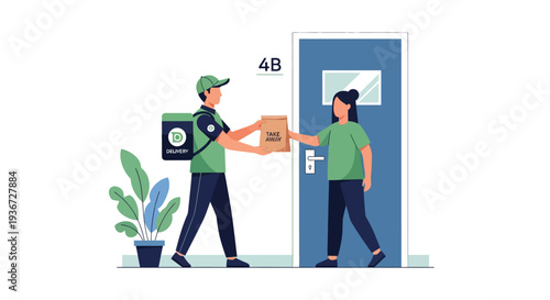 Delivery courier handing package vector