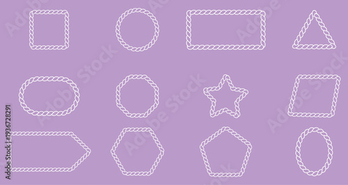 Rope frame border set isolated on white background . Circle, square, oval shape in sea sailor theme. Pattern rope brush. nautical rope collection
