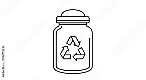 Glass jar with a recycling symbol, representing environmental protection and sustainability, isolated white background.