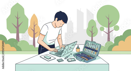 Landscape architect planning garden vector