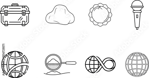 Collection of eight unique technical and architectural line drawings