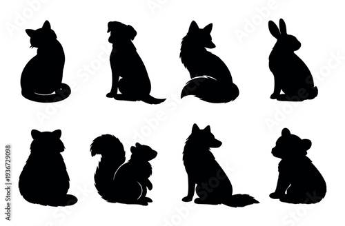 Animal silhouettes arranged in two-row grid on dark background
