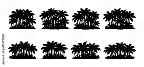 Palm tree clusters silhouetted against glowing backlit panels