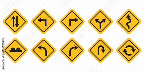 turn Right, Left, U sign set. sharp turn warning. driving navigation icon. Road sign arrow set. go straight, turn left, turn right, u turn direction sign. traffic direction symbol. Go straight, this