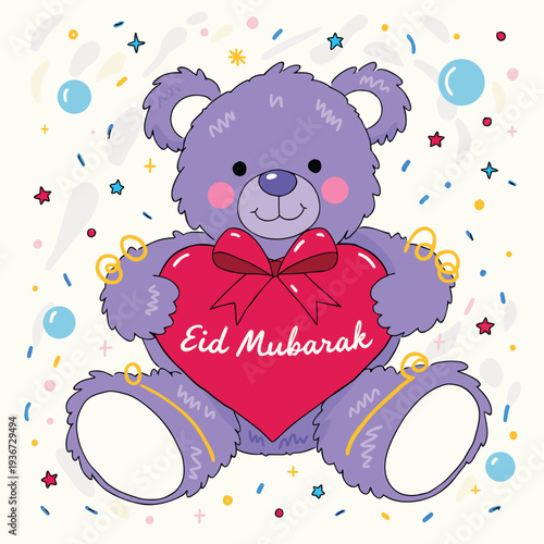 teddy bear with heart eid mubrak