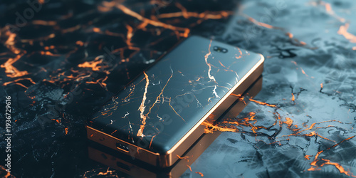 Black Smartphone with Golden Streaks