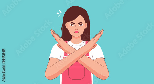 Young Woman Making X Sign with Hands for Rejection or Stop Gesture