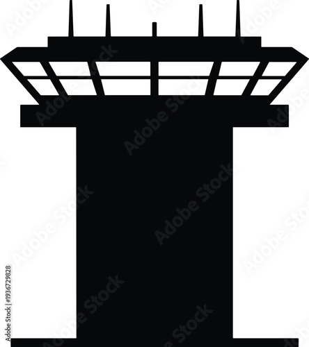 Airport control tower silhouette vector illustration representing air traffic management aviation navigation building isolated icon for transportation