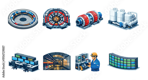 Power plant components and control consoles in industrial facility