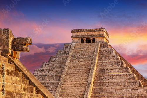 Chichen Itza, Mexico. Temple of Kukulcan, also known as El Castillo at sunset.