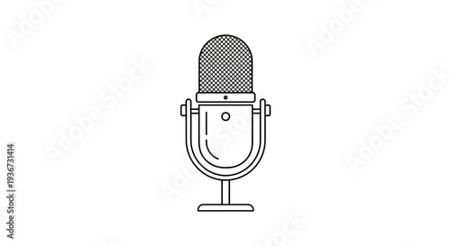 Professional studio microphone on a stand, symbolizing podcasting, broadcasting, and audio recording on isolated white background