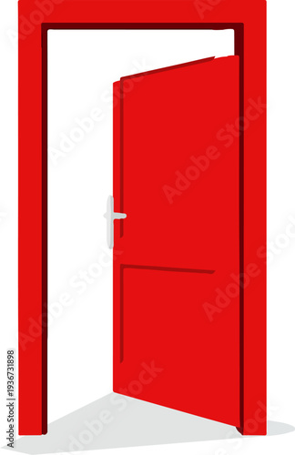 Here's an SEO-friendly title and keywords for this illustration:
Title:
Red Open Door with White Background - Opportunity and Welcome Concept Illustration