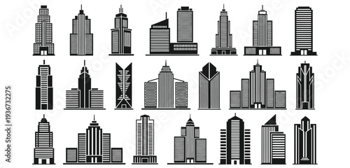 “Modern City Skyline: Collection of Urban Building Icons”