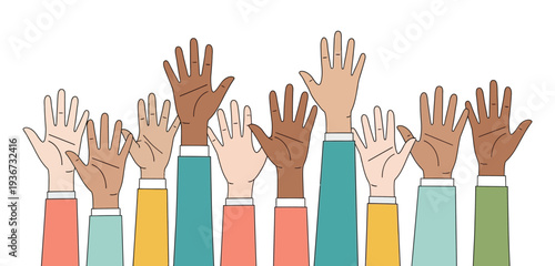 “Multicultural Raised Hands Vector – Diversity and Inclusion Concept”