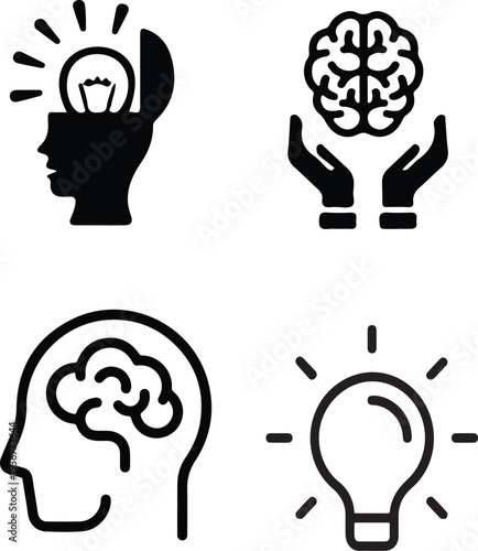 human head with light bulb and brain 