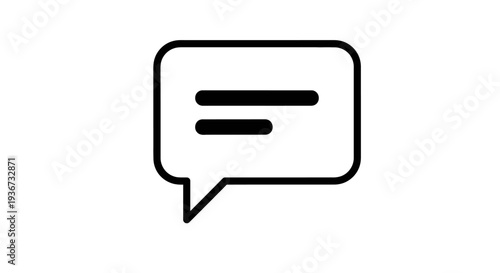 Outline drawing of a speech bubble with horizontal text lines, representing online message or chat conversation, isolated white background.