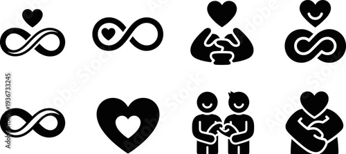 Collection of heart and infinity symbol icons representing love, connection, and eternity