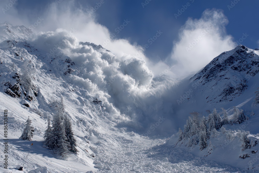 Fototapeta premium Mountain Avalanche: Winter Weather Risk Concept