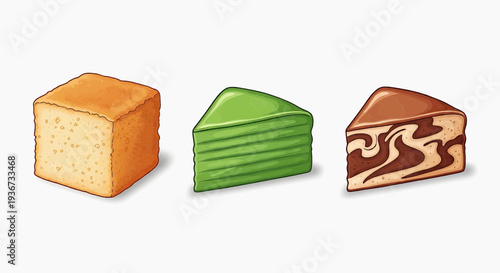 Three slices of cake arranged on a table indoors