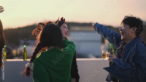 Young friends enjoying time together on the patio