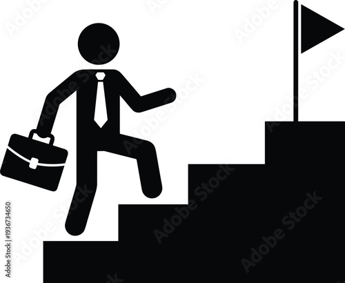 businessman climbing success stairs, career growth concept with briefcase professional reaching goal achievement leadership motivation business progress illustration