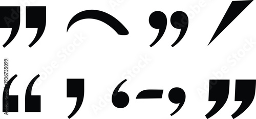 Collection of typographic quotation marks, apostrophes, commas, and punctuation symbols, showcasing font variation, typesetting design, editorial style, and graphic typography concepts.
